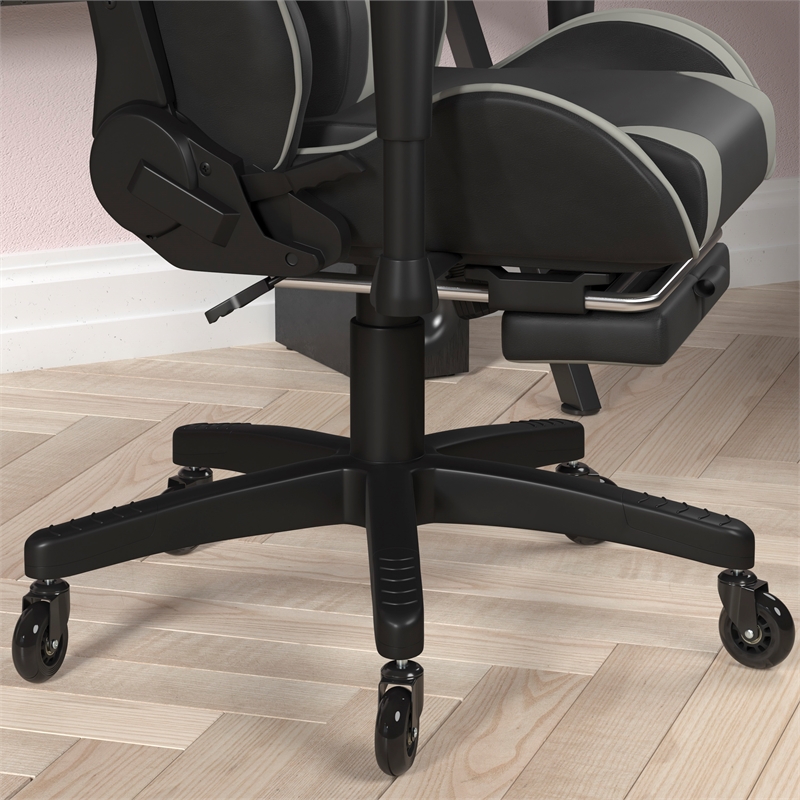 Pemberly Row Gaming Chair with Roller Wheels Reclining Arms and Footrest in Gray