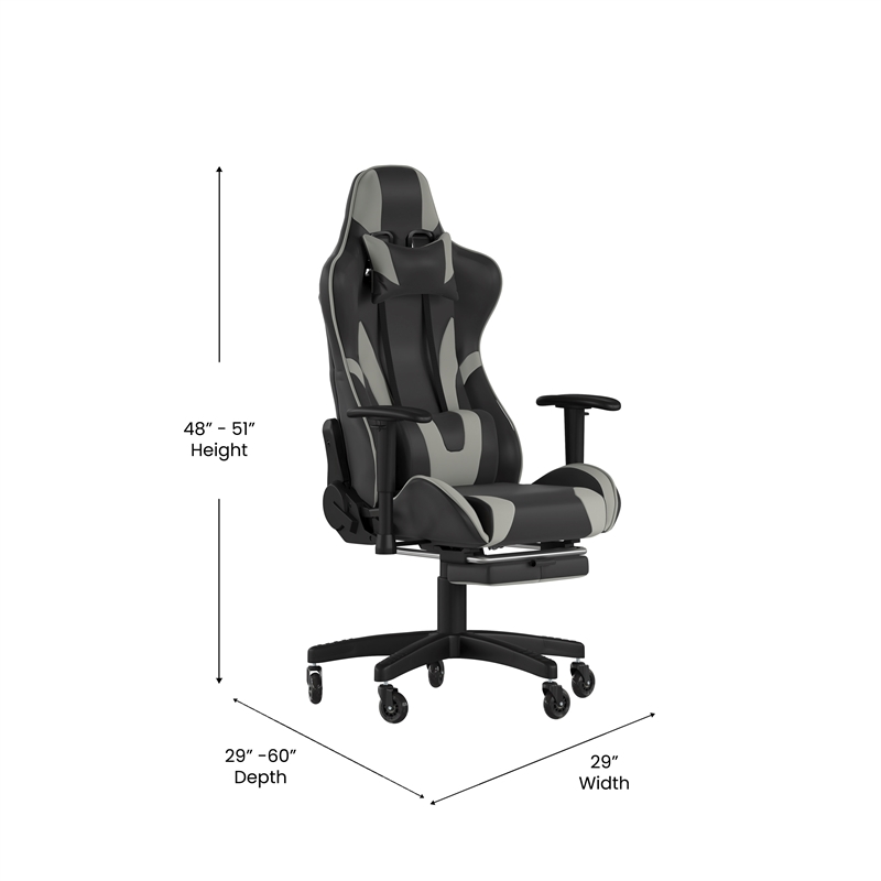 Pemberly Row Gaming Chair with Roller Wheels Reclining Arms and Footrest in Gray