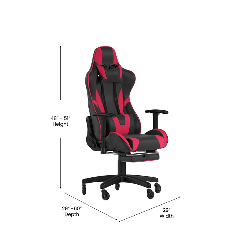Pemberly Row Gaming Chair with Roller Wheels Reclining Arms and Footrest in Red
