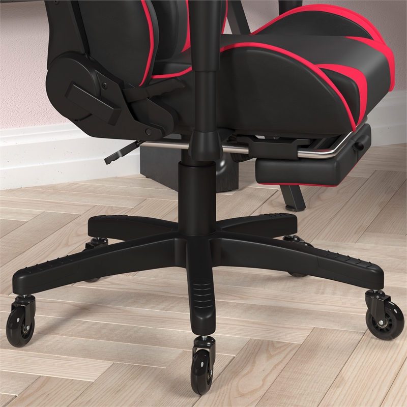 Pemberly Row Gaming Chair with Roller Wheels Reclining Arms and Footrest in Red