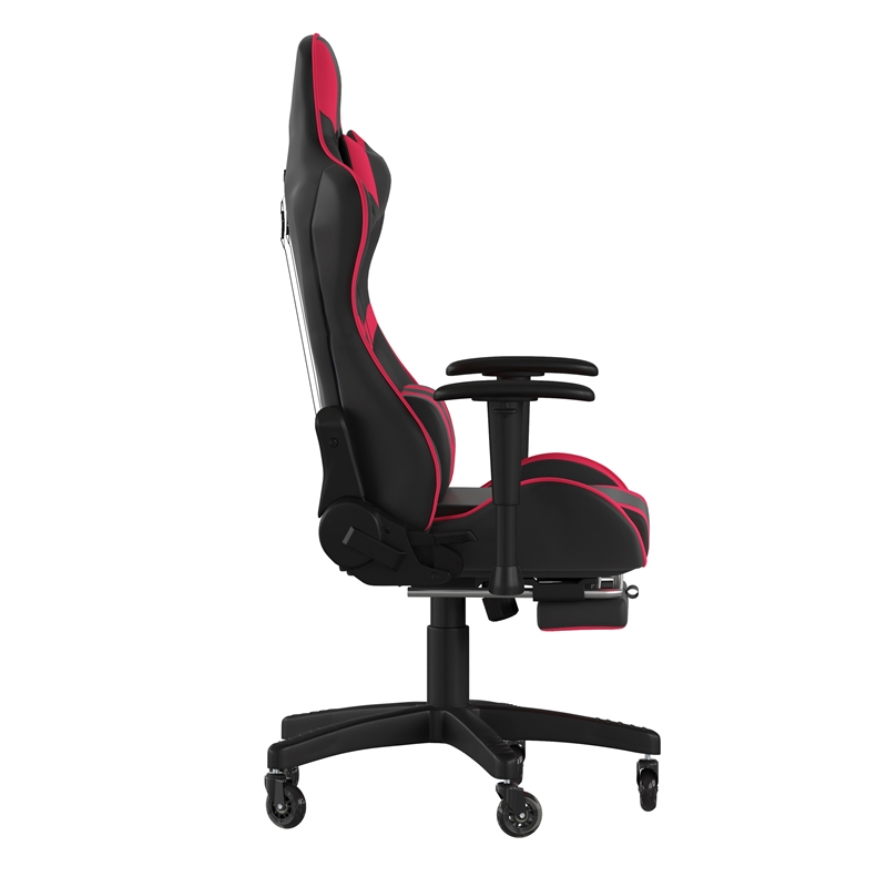 Pemberly Row Gaming Chair with Roller Wheels Reclining Arms and Footrest in Red