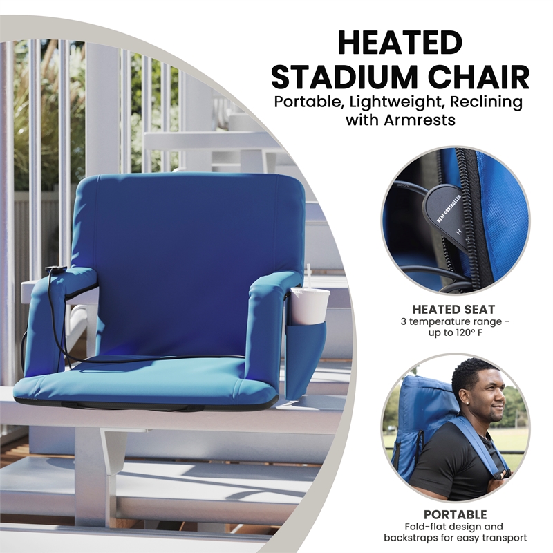 Pemberly Row Foldable Reclining Heated Stadium Chair with Backpack Straps