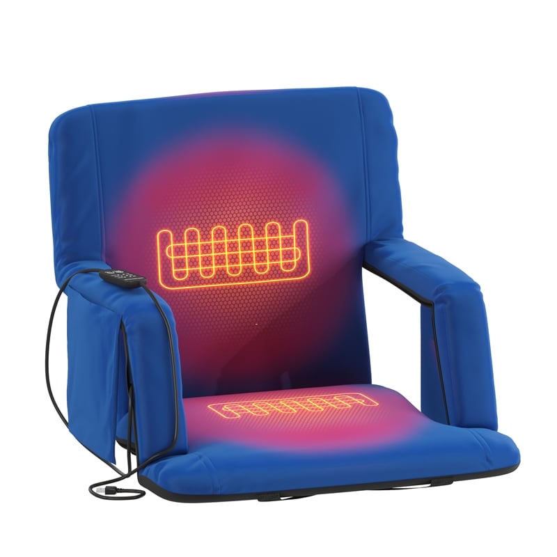 Pemberly Row Foldable Reclining Heated Stadium Chair with Backpack Straps - Blue