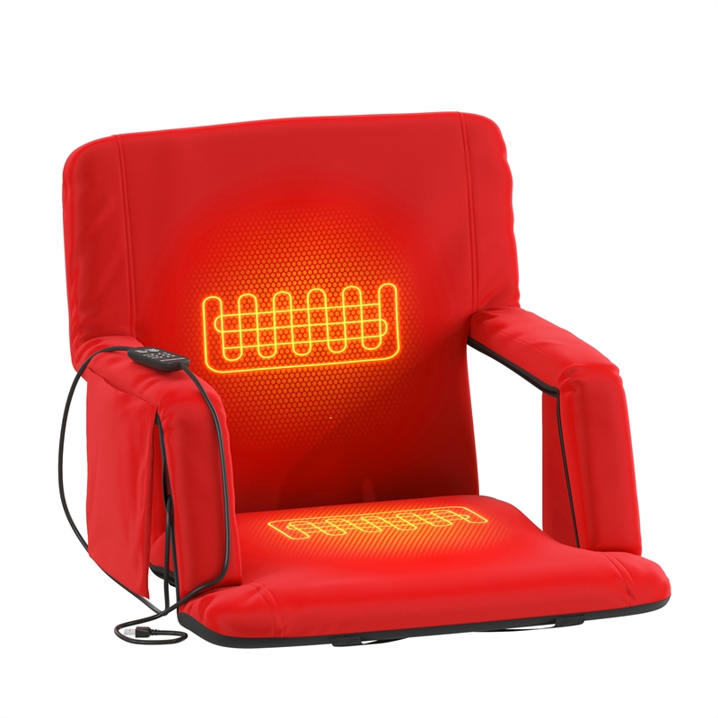 Pemberly Row Foldable Reclining Heated Stadium Chair with Backpack Straps in Red