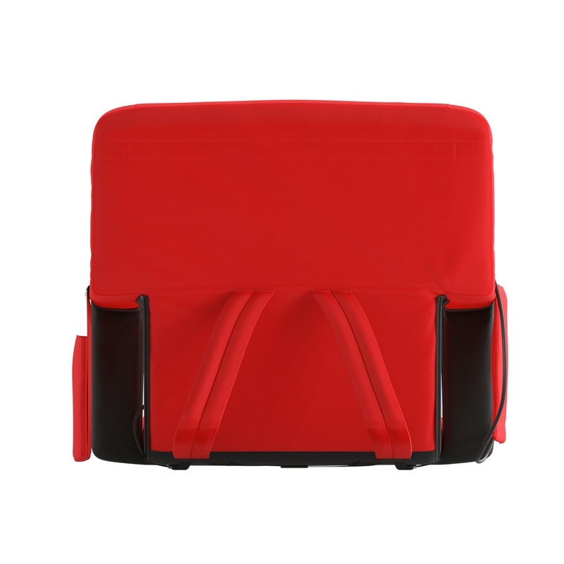 Pemberly Row Foldable Reclining Heated Stadium Chair with Backpack Straps in Red