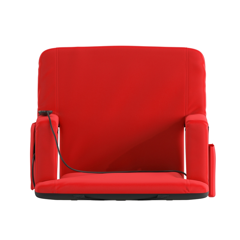 Pemberly Row Foldable Reclining Heated Stadium Chair with Backpack Straps in Red