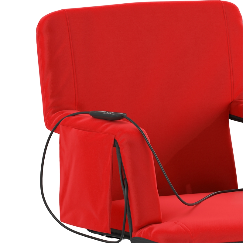Pemberly Row Foldable Reclining Heated Stadium Chair with Backpack Straps in Red