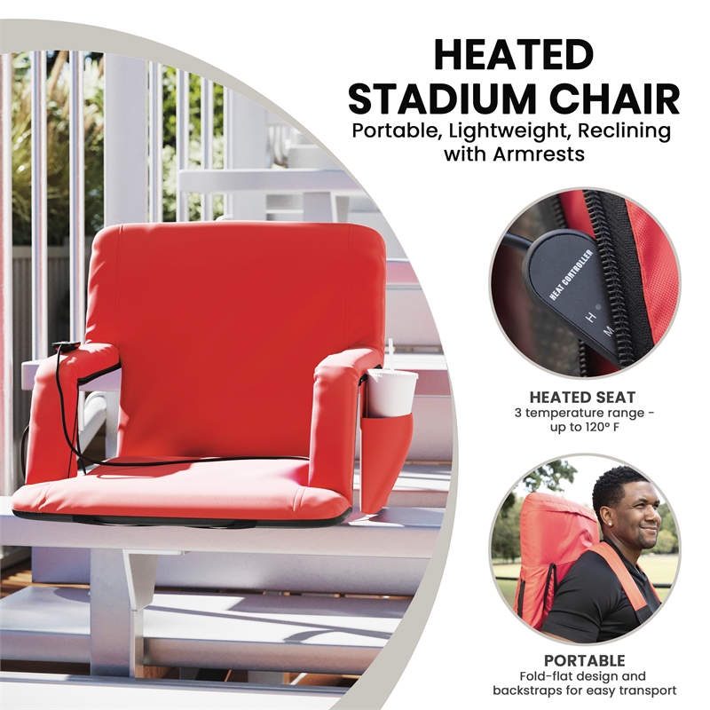 Pemberly Row Foldable Reclining Heated Stadium Chair with Backpack Straps