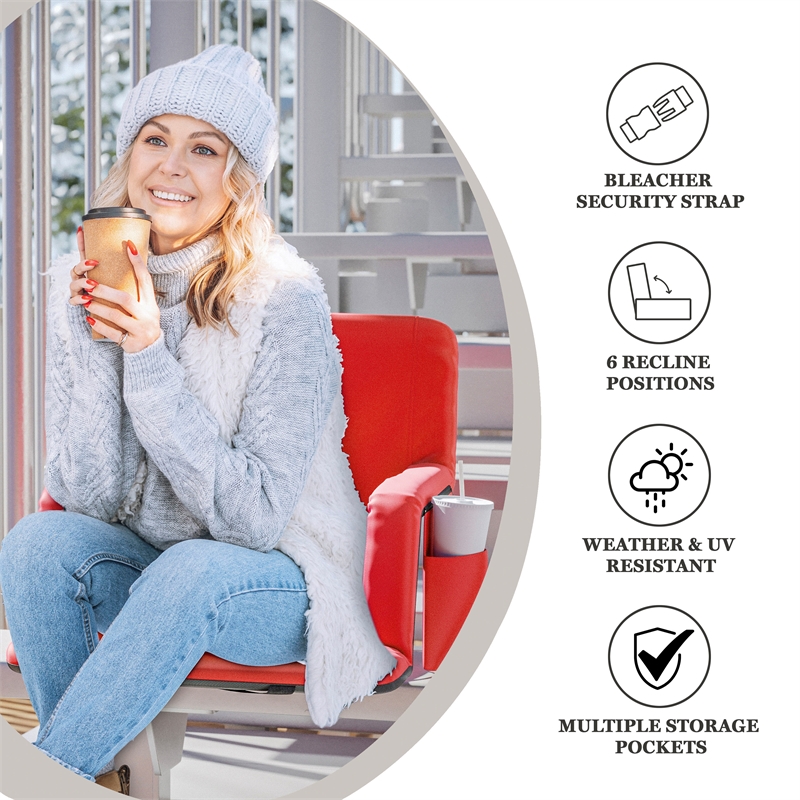 Pemberly Row Foldable Reclining Heated Stadium Chair with Backpack Straps