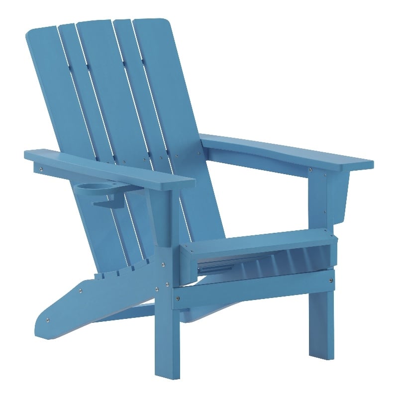 Pemberly Row All-Weather Adirondack Chair with Swiveling Cupholder in Blue