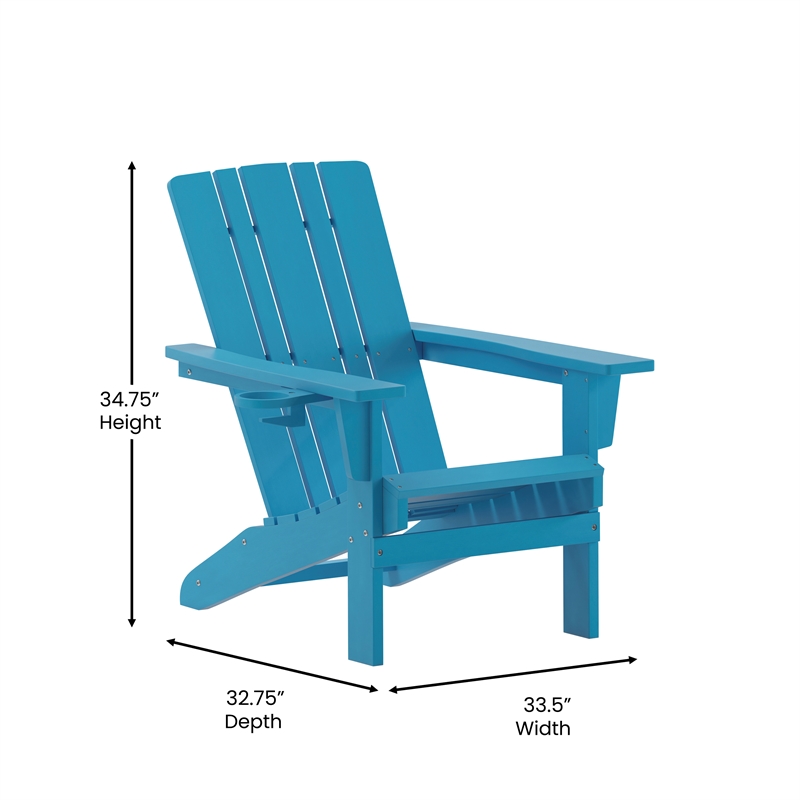 Pemberly Row All-Weather Adirondack Chair with Swiveling Cupholder in Blue