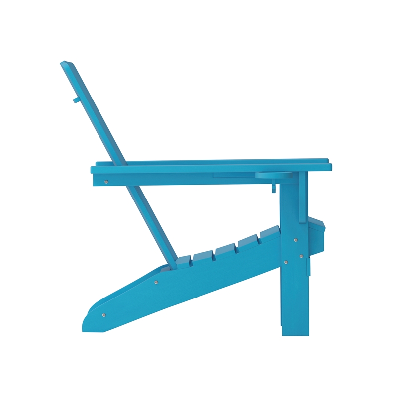Pemberly Row All-Weather Adirondack Chair with Swiveling Cupholder in Blue