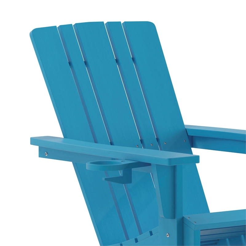 Pemberly Row All-Weather Adirondack Chair with Swiveling Cupholder in Blue