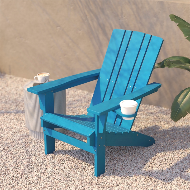 Pemberly Row All-Weather Adirondack Chair with Swiveling Cupholder in Blue