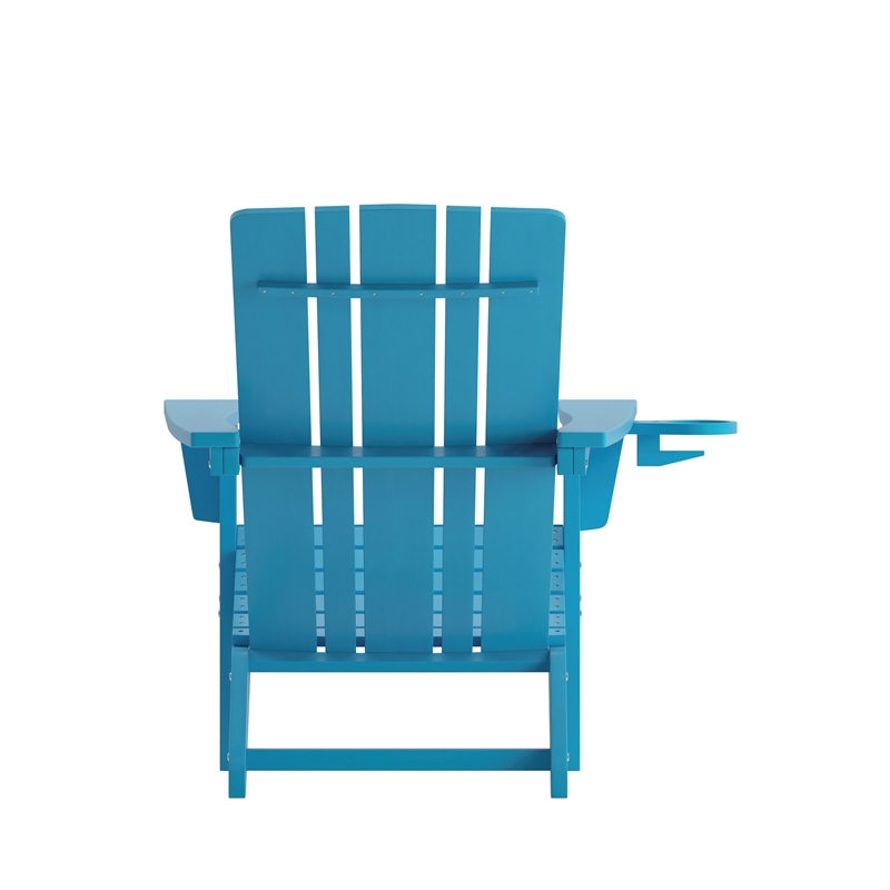 Pemberly Row All-Weather Adirondack Chair with Swiveling Cupholder in Blue