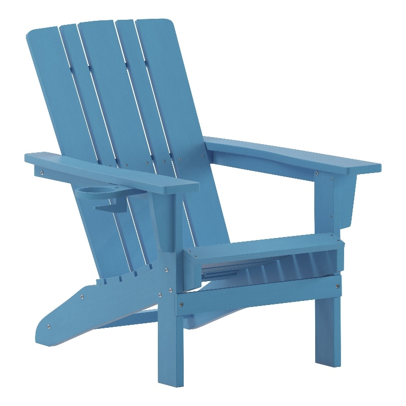 Pemberly Row All-Weather Adirondack Chair with Swiveling Cupholder in Blue