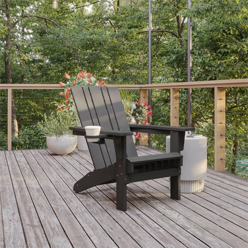 Pemberly Row All-Weather Adirondack Chair with Swiveling Cupholder in Gray