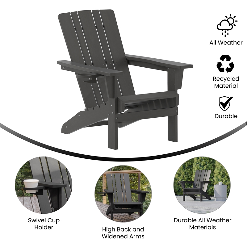 Pemberly Row All-Weather Adirondack Chair with Swiveling Cupholder in Gray