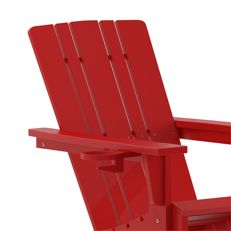 Pemberly Row All-Weather Adirondack Chair with Swiveling Cupholder in Red