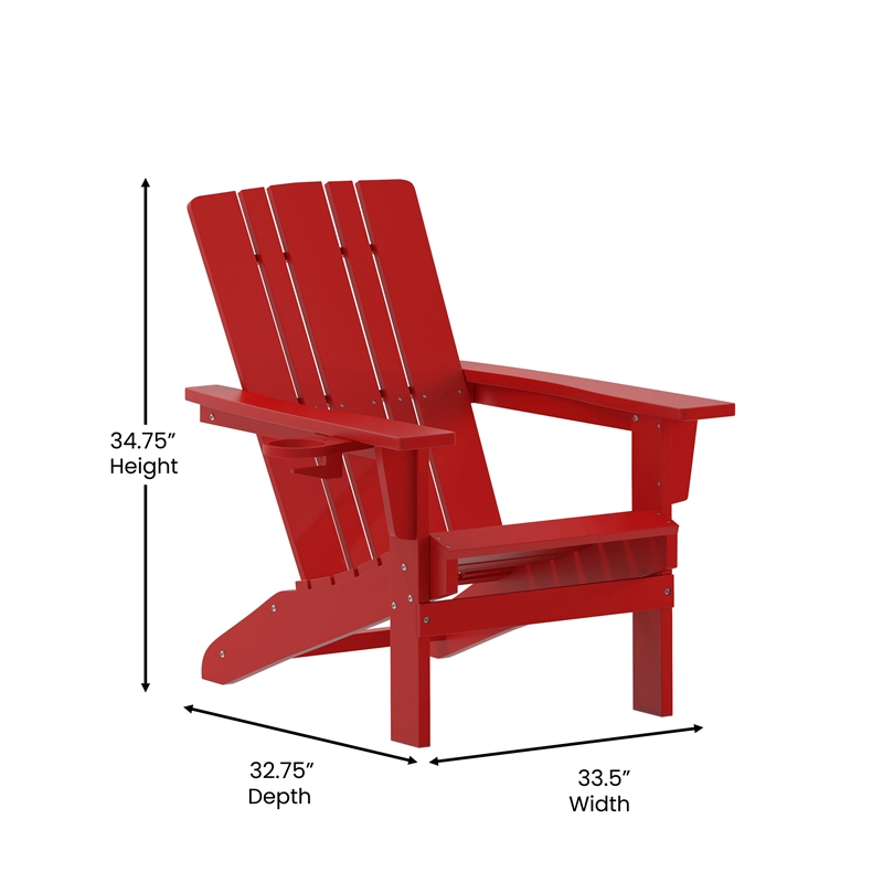 Pemberly Row All-Weather Adirondack Chair with Swiveling Cupholder in Red