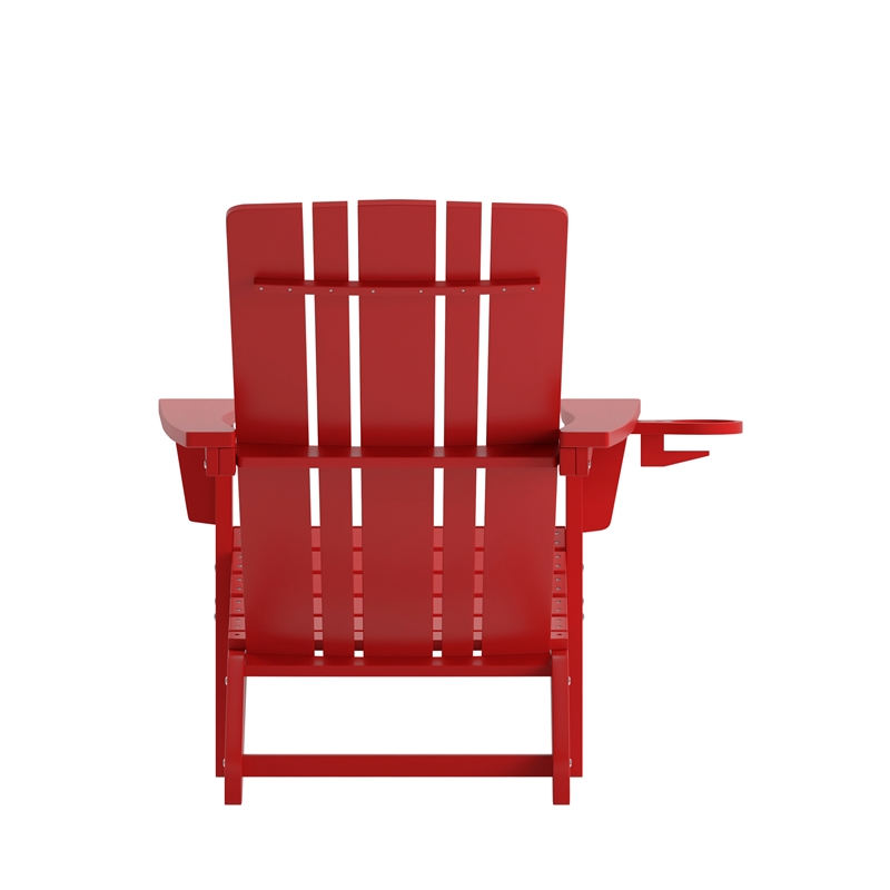 Pemberly Row All-Weather Adirondack Chair with Swiveling Cupholder in Red