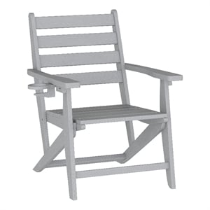 Pemberly Row All-Weather Adirondack Dining Chair with Fold Out Cupholder in Gray