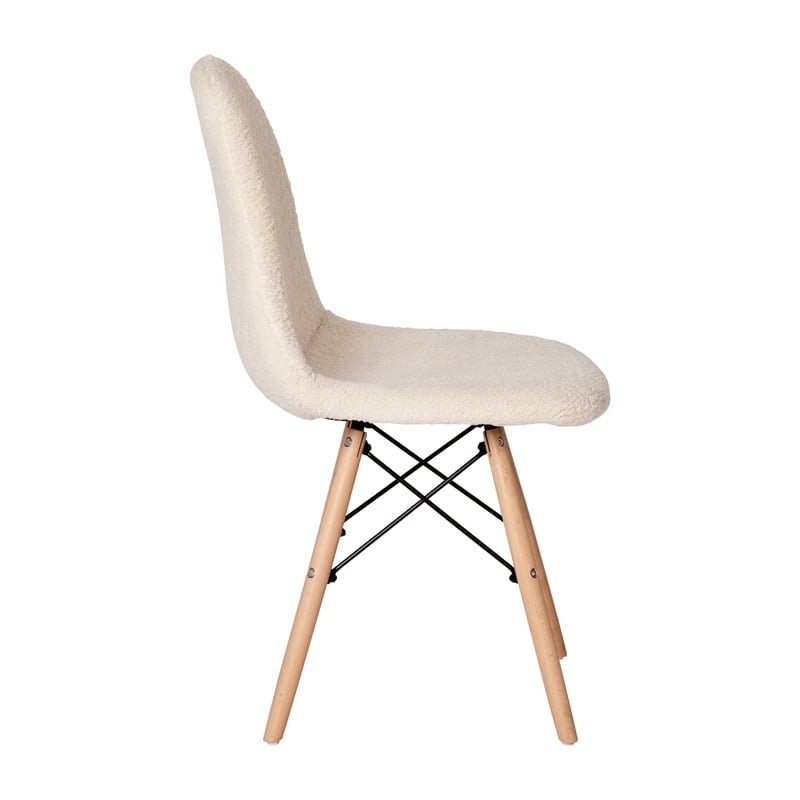Pemberly Row Armless Faux Shearling Accent Chair with Wood Legs in Off White