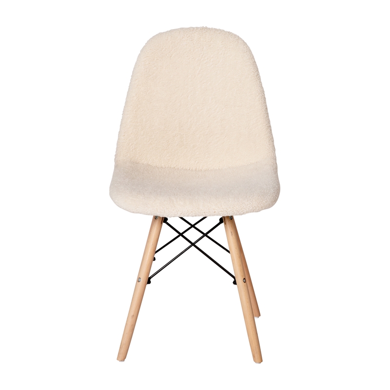 Pemberly Row Armless Faux Shearling Accent Chair with Wood Legs in Off White