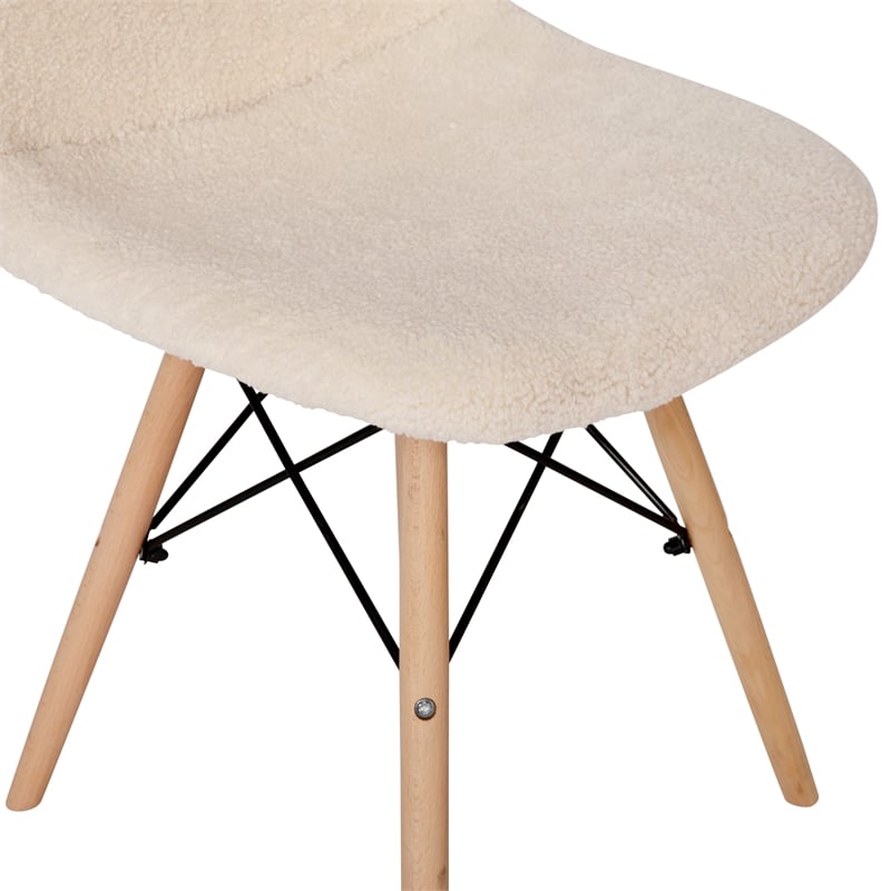 Pemberly Row Armless Faux Shearling Accent Chair with Wood Legs in Off White