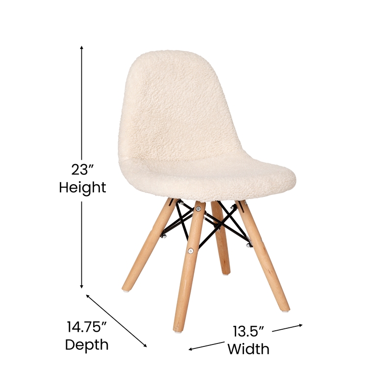 Pemberly Row Kids Armless Faux Shearling Chair with Beechwood Legs in Off White