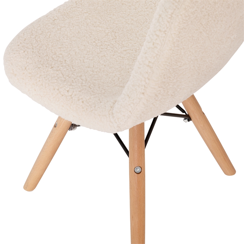 Pemberly Row Kids Armless Faux Shearling Chair with Beechwood Legs in Off White