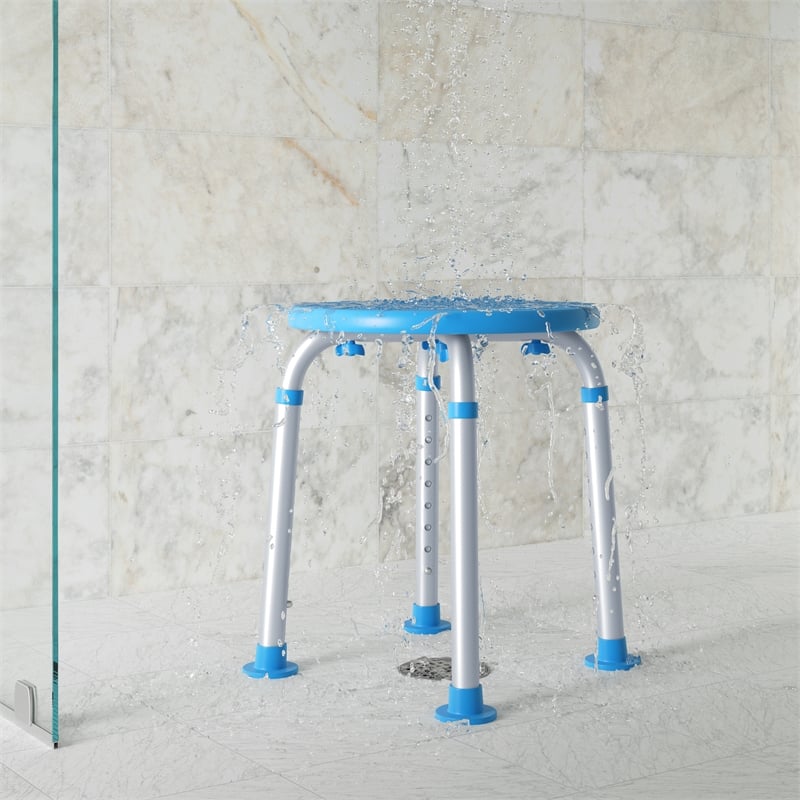 Pemberly Row Adjustable Bath and Shower Stool with Non-Slip Feet in Blue