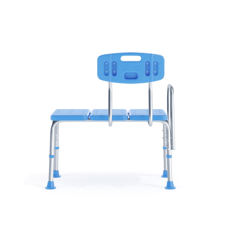 Pemberly Row Adjustable Bath & Shower Transfer Bench with Back & Side Arm - Blue