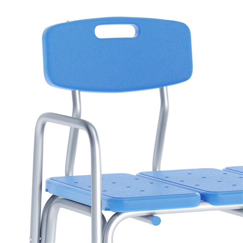 Pemberly Row Adjustable Bath & Shower Transfer Bench with Back & Side Arm - Blue