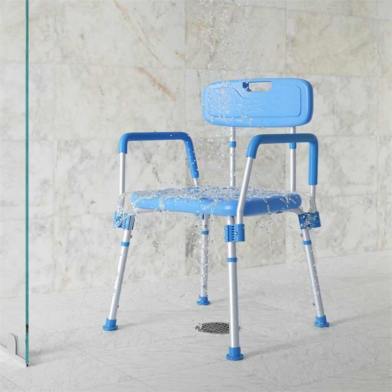 Pemberly Row Adjustable Bath and Shower Chair with Adjustable Back in Blue