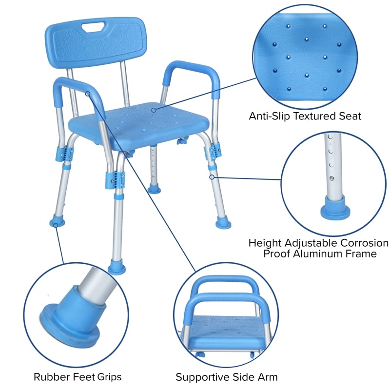 Pemberly Row Adjustable Bath and Shower Chair with Adjustable Back in Blue