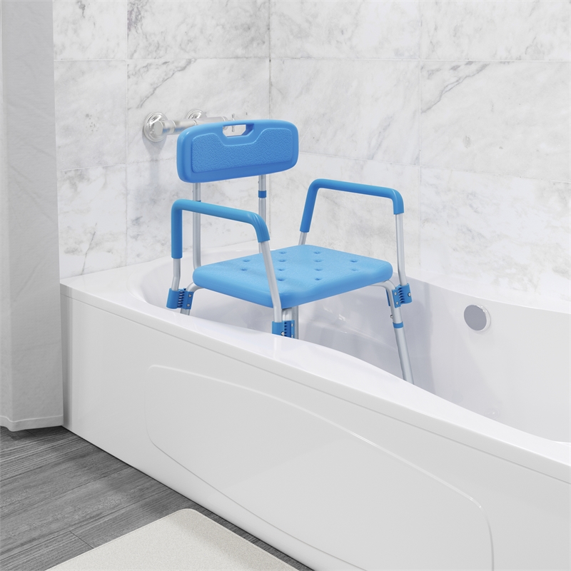 Pemberly Row Adjustable Bath and Shower Chair with Adjustable Back in Blue