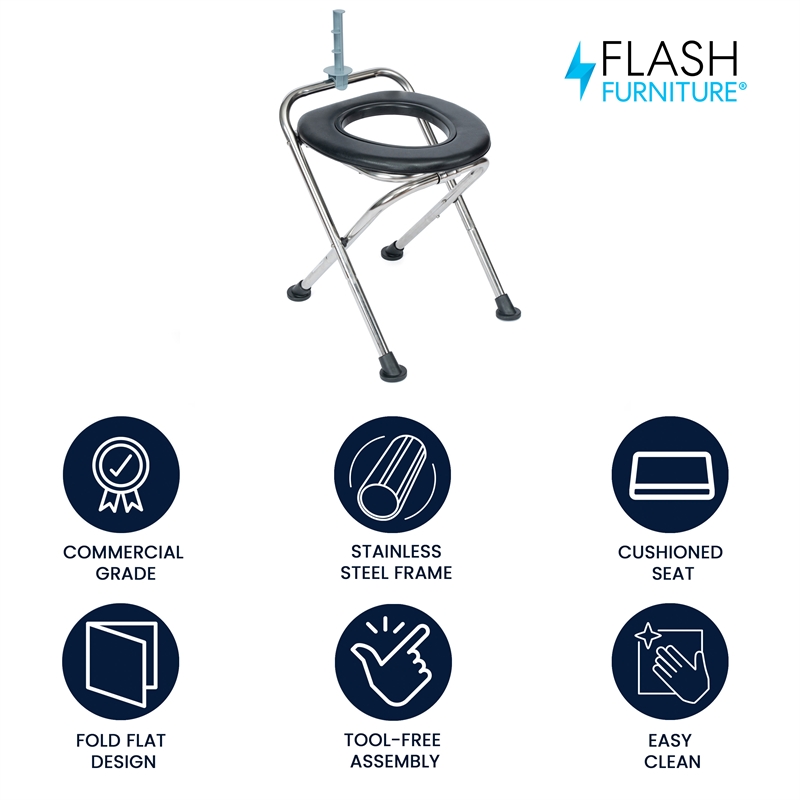 Pemberly Row Folding Travel Commode with Cushioned Seat and Non-Slip Feet