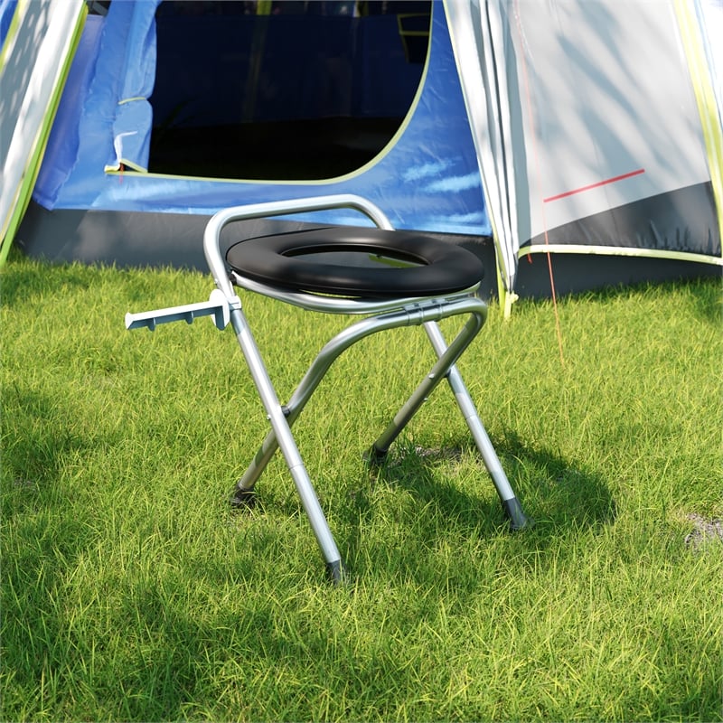 Pemberly Row Folding Travel Commode with Cushioned Seat and Non-Slip Feet
