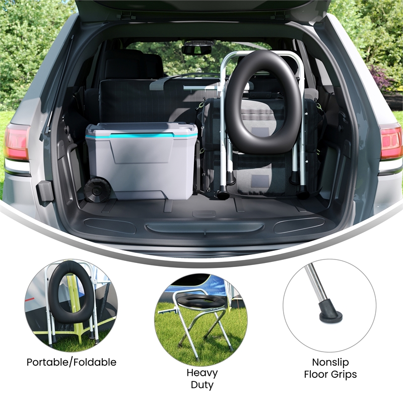 Pemberly Row Folding Travel Commode with Cushioned Seat and Non-Slip Feet