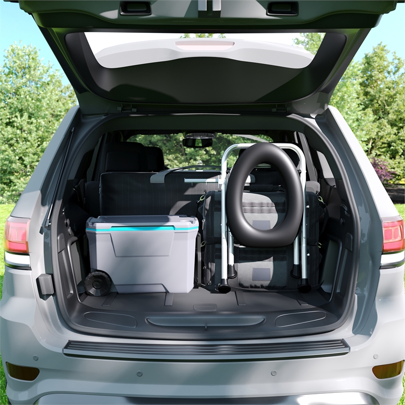 Pemberly Row Folding Travel Commode with Cushioned Seat and Non-Slip Feet