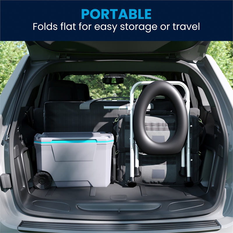 Pemberly Row Folding Travel Commode with Cushioned Seat and Non-Slip Feet