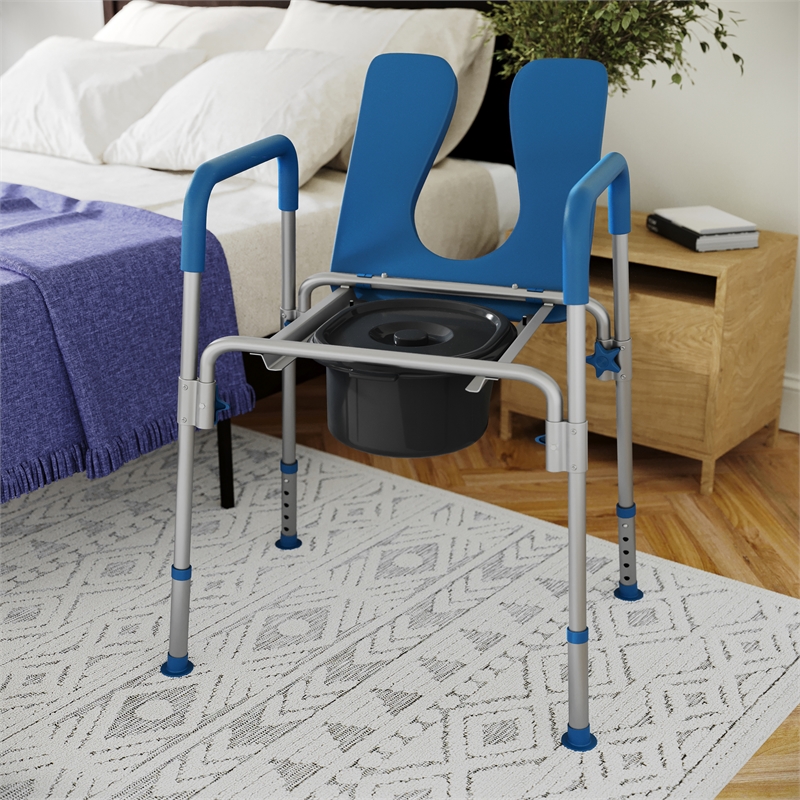 Pemberly Row Height Adjustable Heavy Duty Commode and Shower Chair in Blue