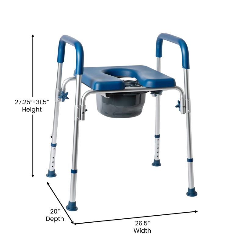 Pemberly Row Height Adjustable Heavy Duty Commode and Shower Chair in Blue