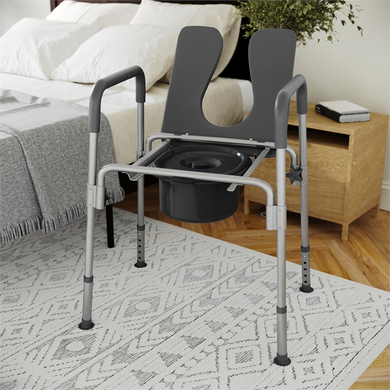 Pemberly Row Height Adjustable Heavy Duty Commode and Shower Chair in Gray