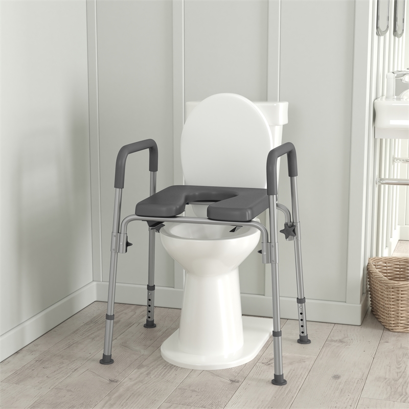 Pemberly Row Height Adjustable Heavy Duty Commode and Shower Chair in Gray