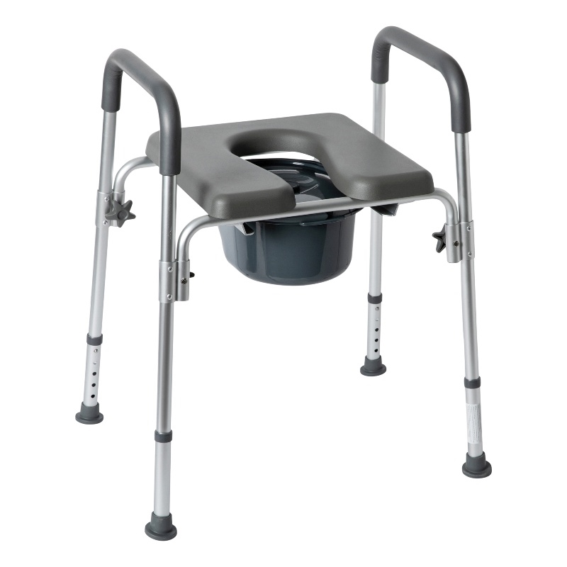 Pemberly Row Height Adjustable Heavy Duty Commode and Shower Chair in Gray