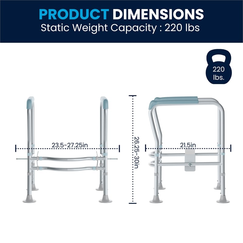 Pemberly Row Adjustable Toilet Safety Rail with Padded Handles and Steel Frame