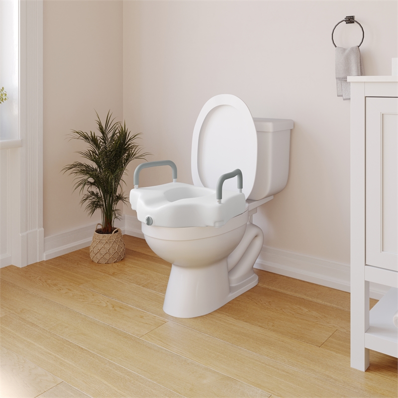 Pemberly Row Locking Elevated Toilet Seat Riser with Adjustable Arms in White
