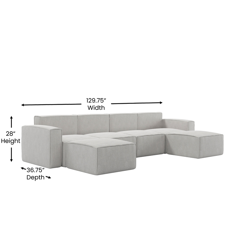 Pemberly Row 6 Piece Modular Sectional Sofa with 2 Ottomans in Cream
